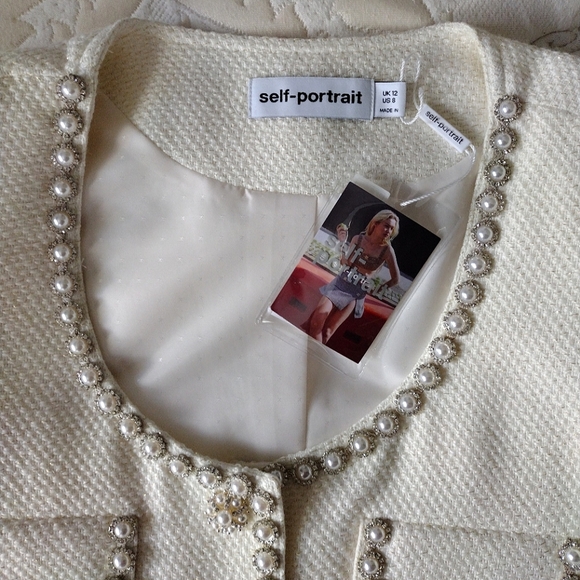 NWT Self-Portrait Boucle Tailored Mini Dress in Cream Women's size 8 - Picture 8 of 11